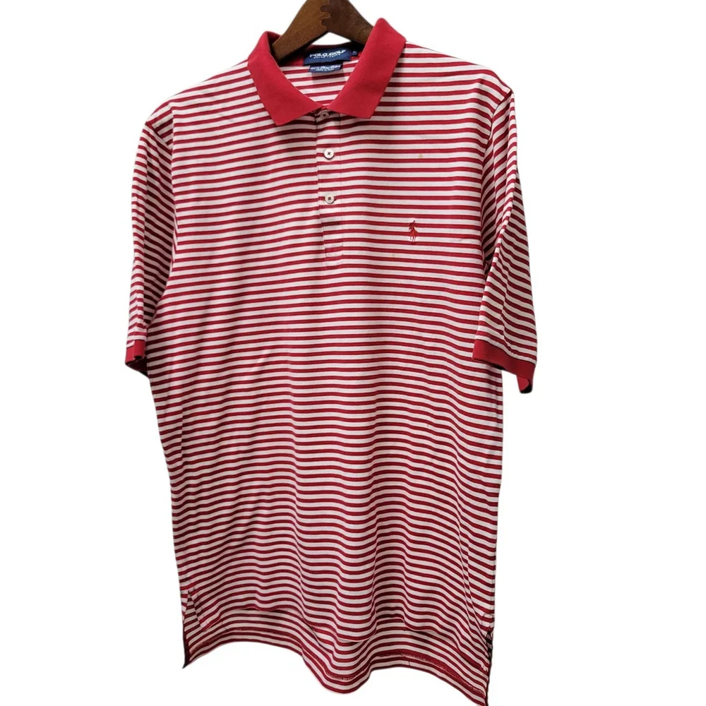 Ralph Lauren Men's Polo Golf Red White Striped Short Sleeves Shirt Size Large